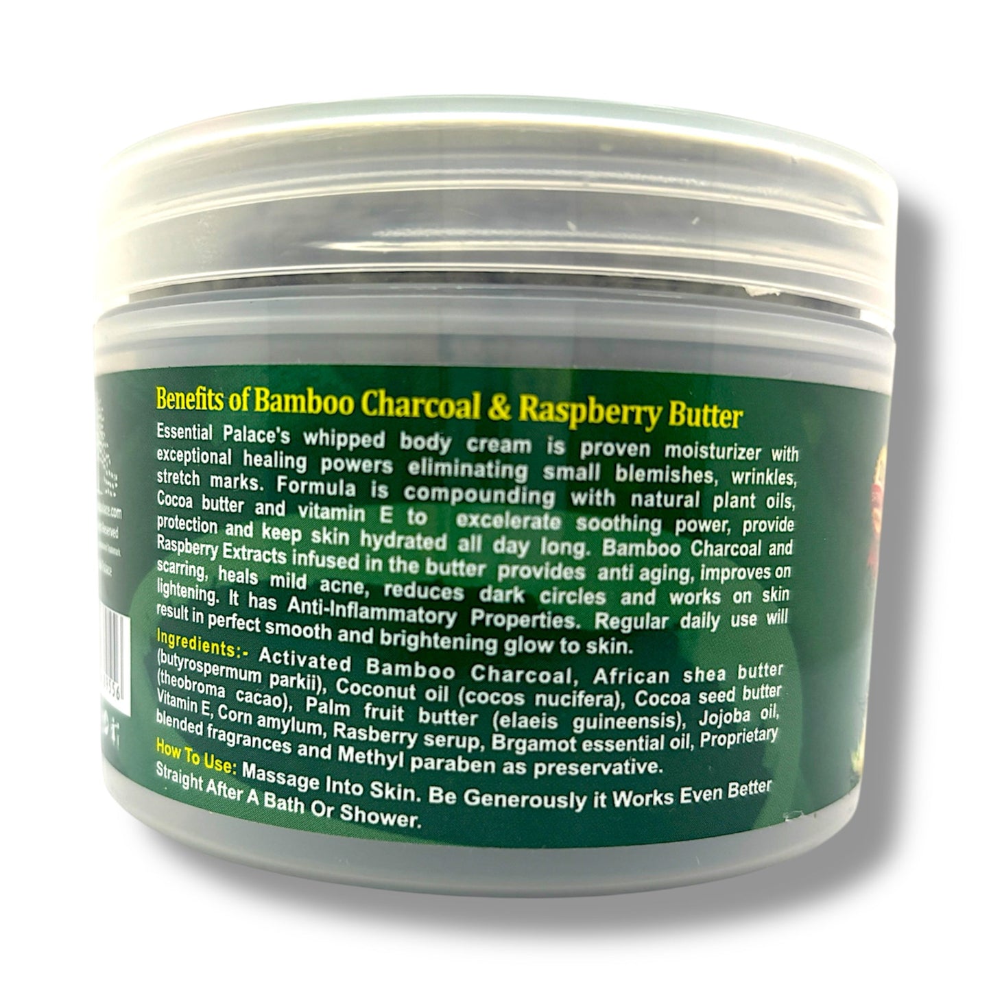 ORGANIC WHIPPED Bamboo Charcoal & Raspberry BODY BUTTER with Bergamot Extracts - Pure Scents
