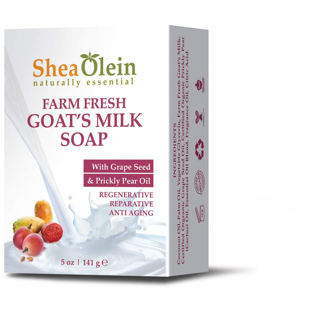 SheaOlein Naturally Essential FARM FRESH GOAT'S MILK SOAP WITH GRAPE SEED & PRICKLY PEAR OIL (1Bar)