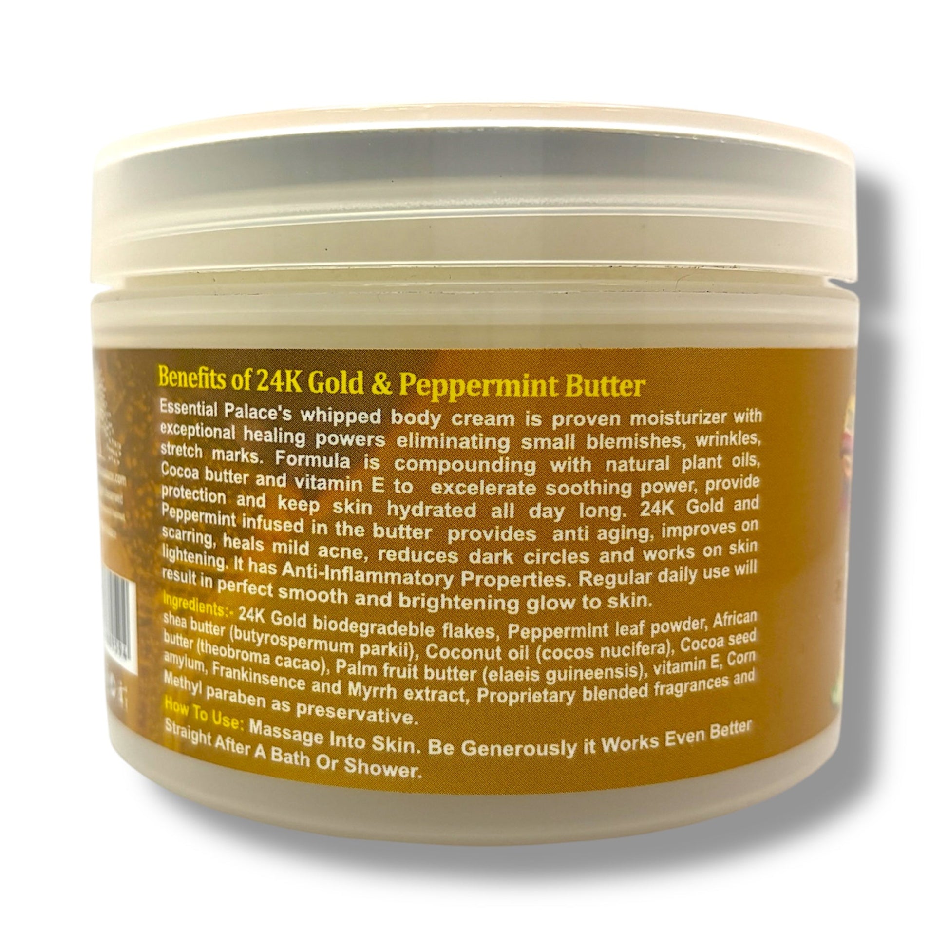ORGANIC WHIPPED 24K Gold & Peppermint BODY BUTTER with Frank & Myrrh Extracts - Pure Scents