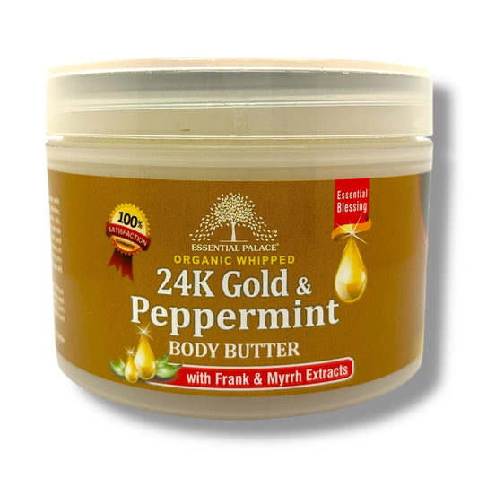 ORGANIC WHIPPED 24K Gold & Peppermint BODY BUTTER with Frank & Myrrh Extracts - Pure Scents